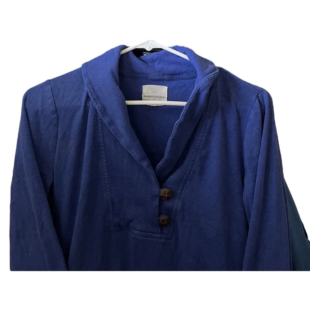 Banana Republic Blue Shawl Collar Sweatshirt Small Cotton Stretch Casual Top